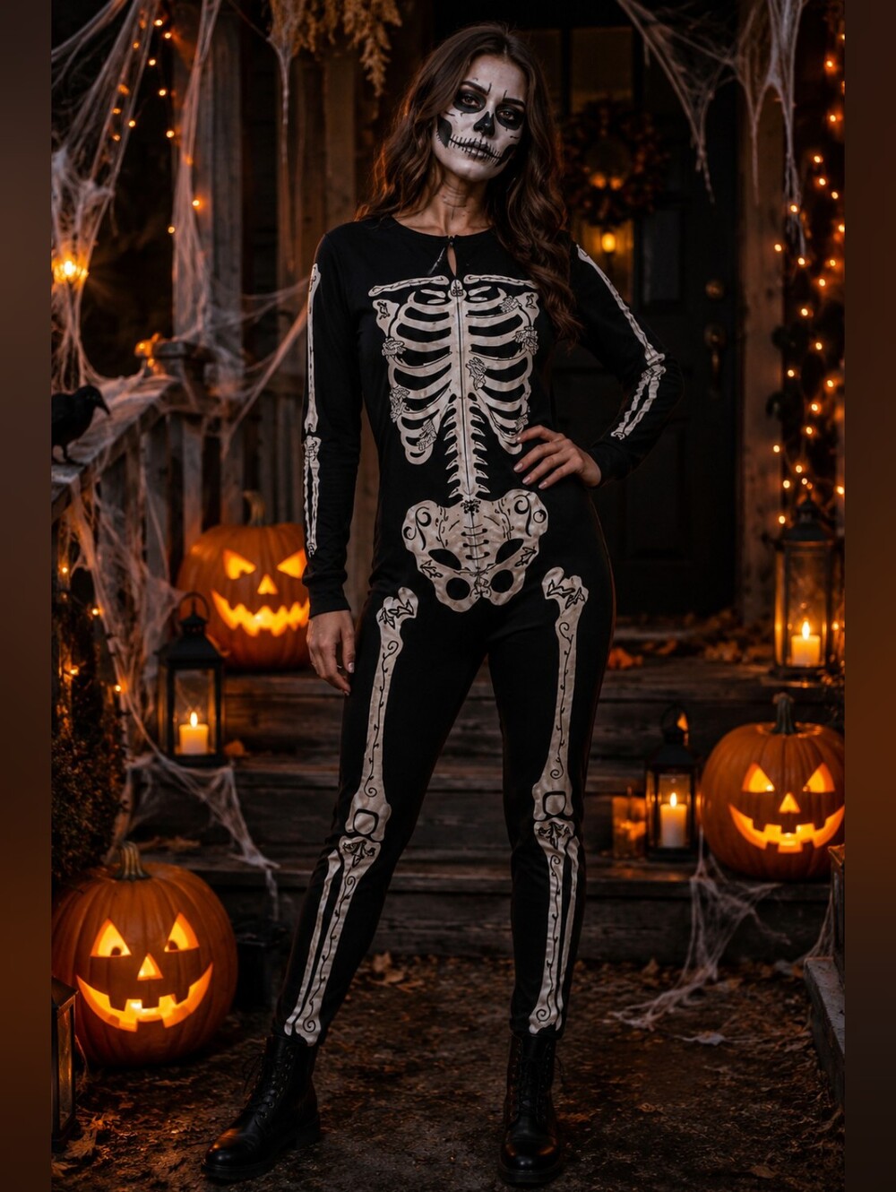 NWOT Spirit Halloween Black Skeleton Onesie Costume